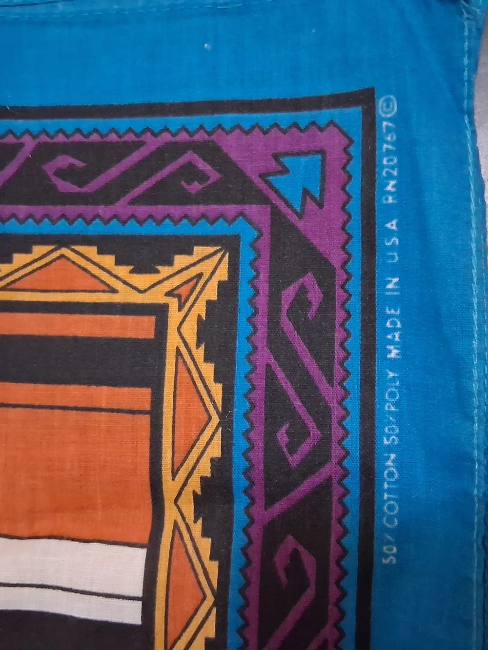 Vintage Bold Southwestern Print Bandana in Orange, Blue & Purple